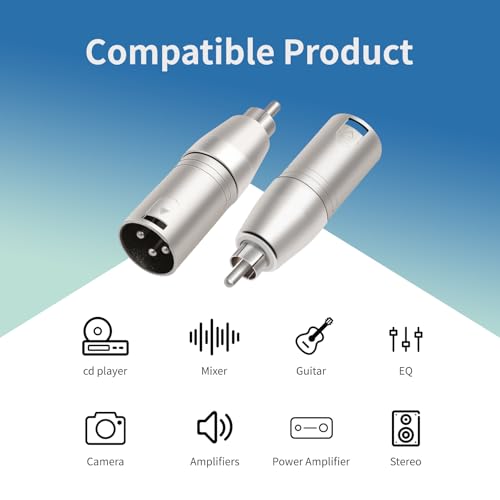 2Pack RCA Male to 3Pin XLR Male Audio Adapter,Zinc Alloy Shell Balance XLR to Unbalanced RCA Amplifier, Audio Player Connector, - color: RCA M To XLR M
