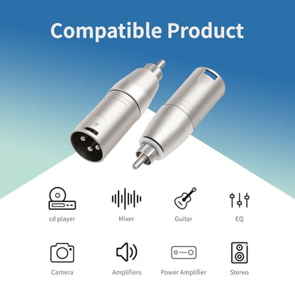 2Pack RCA Male to 3Pin XLR Male Audio Adapter,Zinc Alloy Shell Balance XLR to Unbalanced RCA Amplifier, Audio Player Connector, - color: RCA M To XLR M