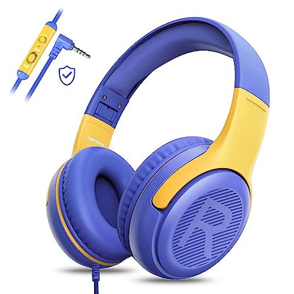 Kids Headphones Wired with Microphone for ipad Computer Laptop for Boys Girls Volume Limit Foldable Over Ear Headset for School 3.5mm Jack | 3.5mm Jack, HD Mic, Portable Wired Headphone with Shareport, Stereo Sound On-Ear Headphones for Toddler Girls Boys