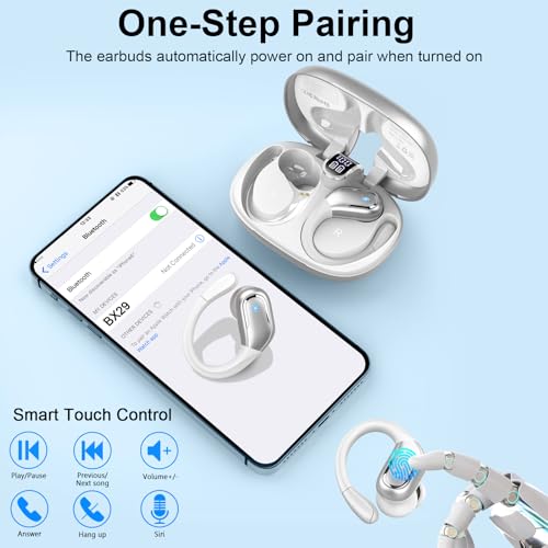 Wireless Earbuds, 75hrs Bluetooth 5.4 Headphone Sport, 2026 Bluetooth Earbuds Deep Bass Over Ear Buds with Earhooks, ENC Noise Cancelling Earphone Mic, IP7 Waterproof for Workout/Running/Gym Sliver - color: Sliver