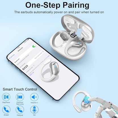 Wireless Earbuds, 75hrs Bluetooth 5.4 Headphone Sport, 2026 Bluetooth Earbuds Deep Bass Over Ear Buds with Earhooks, ENC Noise Cancelling Earphone Mic, IP7 Waterproof for Workout/Running/Gym Sliver - color: Sliver