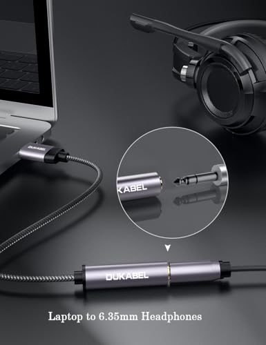 DUKABEL USB to 1/4 Headphone Adapter for Audio Transmission -30CM | USB to 6.35mm, Audio Transmission, No Recording, for Laptop, PC, Amplifiers, Mixers, 6.35mm Headphones - size: 30CM, style: USB A Male to 6.35mm Female