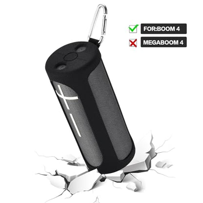 Travel Carrying Protective Silicone Case Compatible with Ultimate Ears Boom 4 Portable Bluetooth Wireless Speaker, Silicone Case Cover with Metal Hook for Ultimate Ears Boom 4 (Black) - color: Black