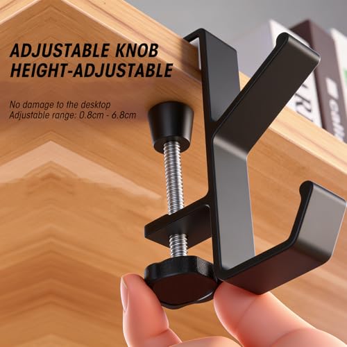 2 Pcs Headphone Holder for Desk, Double Hook Desk Hook, Bag Holder with Clamp for Table Desk Under Counter, Black - color: Black