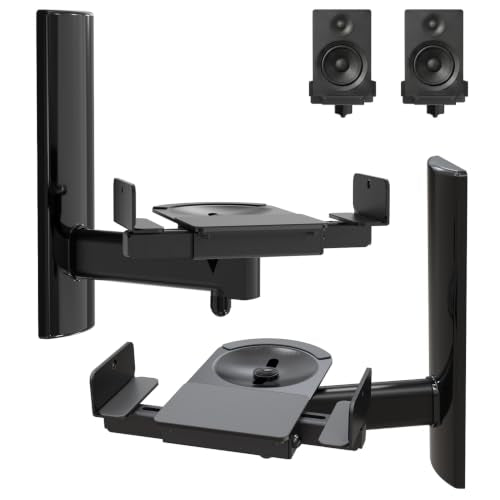 Speaker Wall Mounts,Adjustable Swivel & Tilt,55 Lbs,1Pair Black | Dual Side-Clamping Bookshelf Speaker Stands with 360° Swivel & ±7° Tilt,Fits 5.3"-11.0" Wide,55 lbs Capable,Includes Hardware
