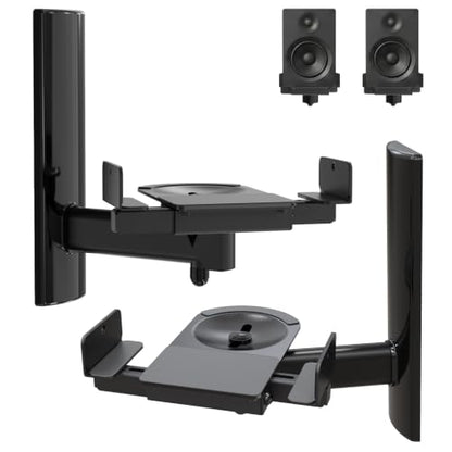 Speaker Wall Mounts,Adjustable Swivel & Tilt,55 Lbs,1Pair Black | Dual Side-Clamping Bookshelf Speaker Stands with 360° Swivel & ±7° Tilt,Fits 5.3"-11.0" Wide,55 lbs Capable,Includes Hardware