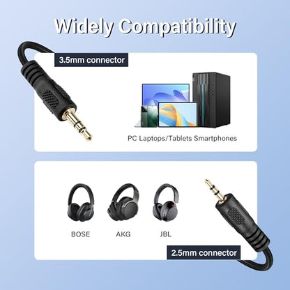 2.5mm to 3.5mm Aux Audio Cable，2.5mm TRS Male to 3.5mm TRS Male Stereo Headphone Audio Replacement Cord for Phones, Headphones, Speakers(1.5m)