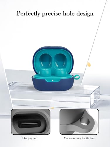 Silicone Case Compatible with JLab JBuds Mini True Wireless Earbuds,Cleaning Kit and Lanyard Soft Protective Shockproof Cover for JLab JBuds Mini-Dark Blue - color: Dark Blue