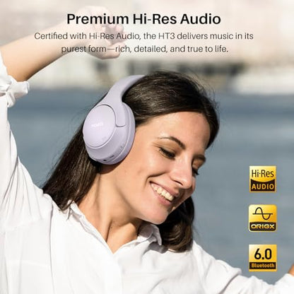 TOZO HT3 Hybrid Noise Cancelling Wireless Headphones, 90H Over Ear Headset | Hi Res Audio, AI Voice Assistant, Dual Device Connection, 32 Custom EQs, Built In 5 Mics, ANC, Foldable with Case - color: Purple