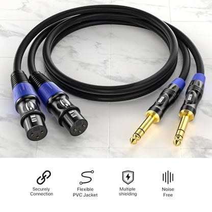 EBXYA 6ft 2Pack 1/4 TRS 6.35mm to 3Pin XLR Balanced Female Audio Cable | Double Shielded, Bend-Resistant, for Studio, Mixers, Guitars - size: 6 feet-2 Pack, style: TRS to XLR Female