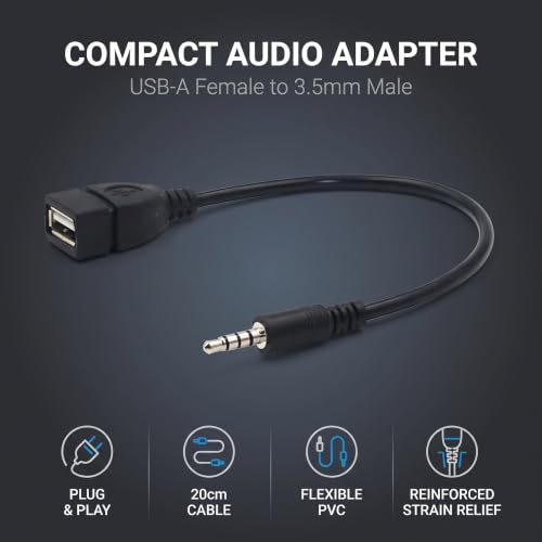 2Pcs Black USB to AUX Adapter Cable,3.5mm Male AUX Plug to USB 2.0 Female Converter Adapter Cable Cord for Car Aux Port 20cm/8-inch Length Black OTG Adapter Accessories