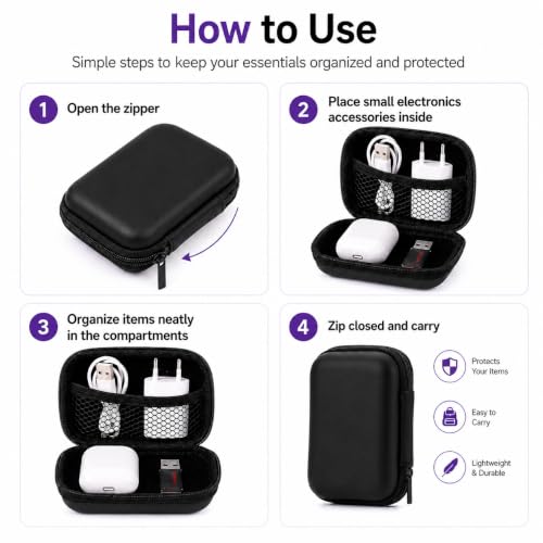 Headphone Case Hard Edge Zipper Bag Compact Portable Headset Storage Bag For Wireless,Headphones Earbuds Cables Charging Cable Travel Waterproof Commuting Home - color: Black