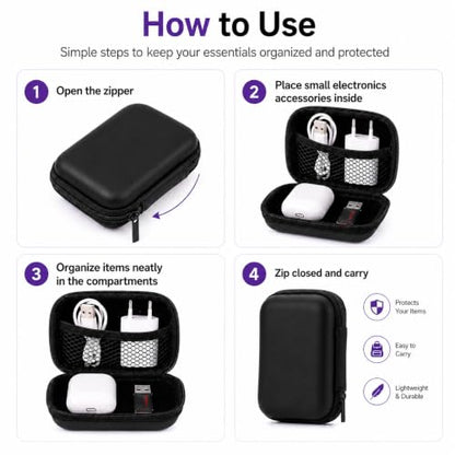 Headphone Case Hard Edge Zipper Bag Compact Portable Headset Storage Bag For Wireless,Headphones Earbuds Cables Charging Cable Travel Waterproof Commuting Home - color: Black