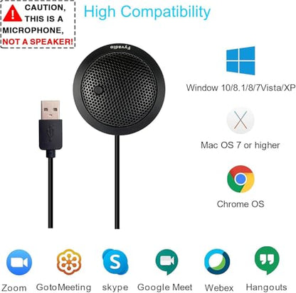 Conference USB Microphone, USB Microphone for Computer, 360° Omnidirectional Condenser PC Laptop Mic with Mute Button for Online Meeting/Class, Zoom Call, Skype Chatting, Plug & Play