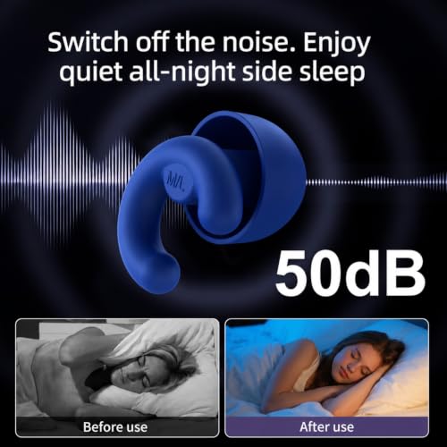 Noise Cancelling Ear Plugs Sleep 50dB NRR Side Sleep Small Ear | ultra soft silicone, reusable one-piece design, 4 sizes included, portable case - color: Dark Blue