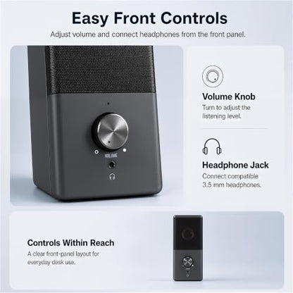 ROSON Computer Speaker, Compact Size Speaker with Headphone Jack, Volume Control, Stereo 2.0 USB Powered 3.5mm Aux Multimedia Speakers for Laptop/Desktop/Tablets/Phone