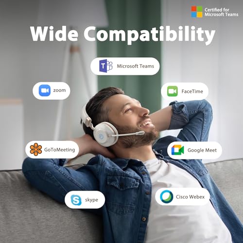 Wireless Headset with Mic for Work, Bluetooth Headset with Noise Cancelling Microphone, On Ear Wireless Headphones with USB Dongle & Mute Function for Work from Home Computer Office Teams Call Center