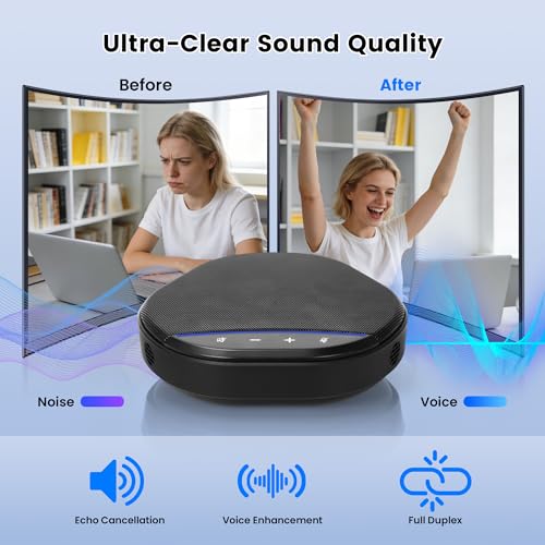 Conference Speakerphone with 360° Voice Pickup, AI Noise Reduction & Echo Cancellation, USB Plug and Play Desktop Microphone Speaker for Zoom, Teams, Home Office & Online Meetings