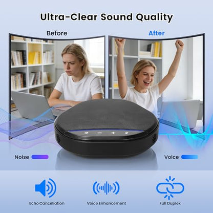 Conference Speakerphone with 360° Voice Pickup, AI Noise Reduction & Echo Cancellation, USB Plug and Play Desktop Microphone Speaker for Zoom, Teams, Home Office & Online Meetings