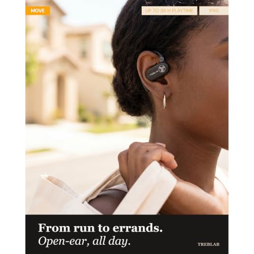 TREBLAB X-Open Ear Earbuds Wireless Bluetooth, IPX5 Earhook | 9H battery, wireless charging case, 14.2mm driver, dual mics, BT 5.4, touch control, gaming mode, 33ft range