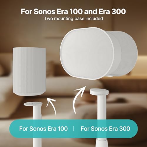 26.9"-42" Speaker Stands Pair Compatible with Sonos Era 100 and 300, 1 Pack | Height-Adjustable from 26.9"-42", Cable Management, 11lbs Capacity, White, 1 Pack - size: 1 Pack