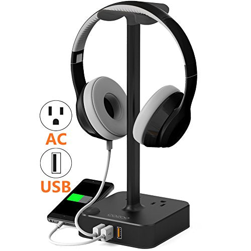 Headphone Stand with USB Charger Desktop Gaming Headset Holder Hanger with 3 USB Charging Station 2 Outlets Power Strip-Suitable for Gamer Desktop Table Earphone Accessories,Gifts for Boyfriend