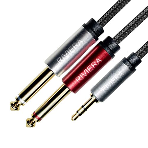 RIVIERA 6FT/1.8M Audio Cable 3.5mm 1/8" TRS to Dual 6.35mm 1/4" TS Braided Sheild Copper Wire and 24K Gold Plated Low Noise with Braided Nylon Jacket for Digital Players & Musical Instruments - color: 1/8 TRS-Dual 1/4 TS Black, size: 6FT/1.8M