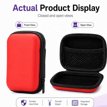 Headphone Case Hard Edge Zipper Bag Compact Portable Headset Storage Bag for Wireless,Headphones Earbuds Cables Charging Cable Travel Waterproof Commuting Home - color: Red