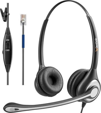 Wantek Cisco Phone Headset with Microphone Noise Cancelling & Mute Switch, RJ9 Telephone Headsets Compatible with Cisco Office Landline Phones 6851 6945 7841 7861 7942 7945 7961 7962 7965 8811 - color: black/gray