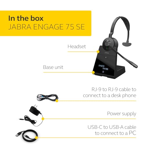 Jabra Engage 75 SE (Second Edition) Wireless Single-Ear Headset, Black | Wireless Performance, Advanced Noise-Cancelling Microphone, All Day Battery Life, Ideal for Office and Call Center - style: Single-Ear