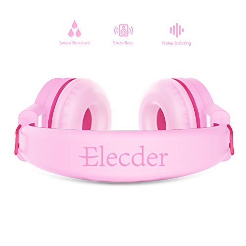 ELECDER i37 Kids Headphones for School Children Girls Boys Teens, Rose/Pink | Foldable Adjustable Lightweight, 3.5mm Audio Jack On Ear Headphones for Smartphones Chromebook Computer PC Tablets Travel - color: Pink