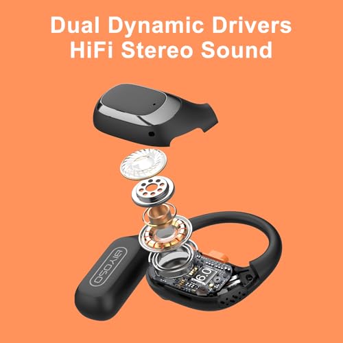 X52 Open Ear Headphones, Bluetooth 6.0 | Wireless Earbuds with Earhooks, Anti-Accidental Touch, LED Display, 30H Playtime, Sport Headphones for Running Workout, Black - color: Black