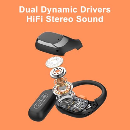 X52 Open Ear Headphones, Bluetooth 6.0 | Wireless Earbuds with Earhooks, Anti-Accidental Touch, LED Display, 30H Playtime, Sport Headphones for Running Workout, Black - color: Black