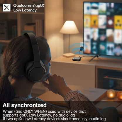 1Mii NightPair Bluetooth 5.3 Transmitter for TV to 2 Headphones/Speakers | aptX Adaptive & HD, Optical/AUX/RCA Audio Inputs, 100FT Long Range Bluetooth Adapter for Television with Volume Control