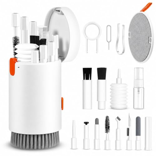 Keyboard Cleaning Kit, 20 in 1 Electronics Cleaning Kit with Retractable Brush and 2.5ml Mist Spray, Multi-Tool for iPhone, AirPods, MacBook, iPad, Headphones, Camera Lens, Computer, Monitor and TV
