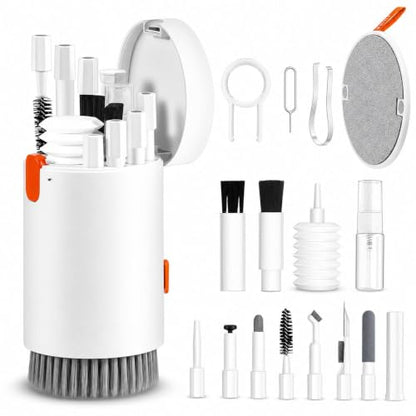 Keyboard Cleaning Kit, 20 in 1 Electronics Cleaning Kit with Retractable Brush and 2.5ml Mist Spray, Multi-Tool for iPhone, AirPods, MacBook, iPad, Headphones, Camera Lens, Computer, Monitor and TV