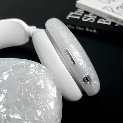 for Cute Glitter Airpods Max Case with Cleaner Kit, Anti-Scratch Shell Pattern Ear Pad Case Cover/Ear Cups Cover/Headband Cover for AirPods Max Cover Protective Skin Girl Women White - color: White