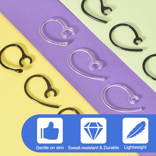 12 Pcs Replacement Ear Hooks 7mm/0.28", Black Soft PC | Universal Small Ear Loop Clips Anti-Slip Earbuds Replacement for Single-Ear Bluetooth Headset - size: 7mm/0.28"