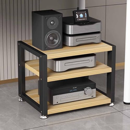 Multi-Functional Stereo Cabinet with Wooden Shelves & Steel Frame - Desktop Amplifier & AV Media Player Stand(Pomelo Wood,40 * 35 * 23cm) - color: Pomelo Wood, size: 15.7"D x 13.8"W x 9.1"H (1 Drawers)