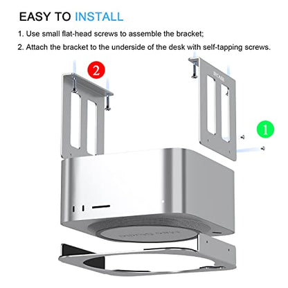 IFCASE Aluminum Under Desk Mount for Mac Studio M4 M3 M2 M1 Max, Ultra with Anti-Scratch Pad (Silver) - color: Silver