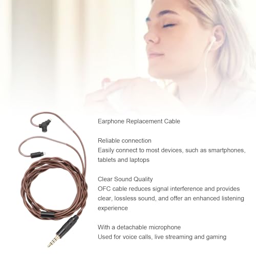 2 Pin 0.78mm IEM Replacement Cable with Mic | OFC Detachable Earbud Wire for ZSN ZST ZS10 ES4 ZSR ED16 ZS5 ZS6 BA10 AS10, 3.5mm Gold Plated Plug