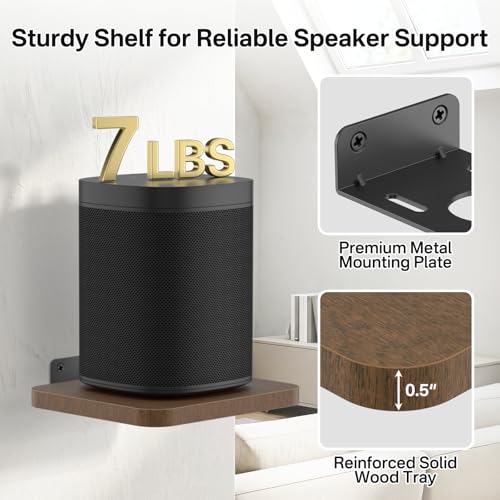 Aiweiwa Small Speaker Shelf Wall Mount Pair, 5.3" x 6.7" Adjustable Rear Speaker Wall Mount Shelves for Small Surround Sound Speakers, Wooden Floating Speaker Wall Shelves, Up to 7 lbs Per Shelf