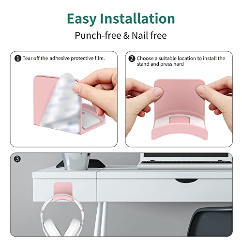 Headphone Hook for Desk, Headset & Controller Holder, Pink 1 Pcs | Space-saving headphone hanger and wall mount alternative, durable ABS with non-slip pad, supports up to 1 kg - color: Pink