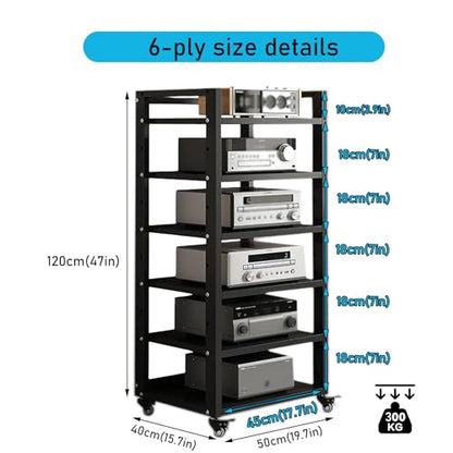 6 Tier Audio Rack Tower, CD Record Player Stereo Receiver AV Equipment Cabinet Display Rack, Weight Capacity 661 lbs, with Adjustable Wooden Shelves for Home (6 Tier Black) - size: 6 Tier Black
