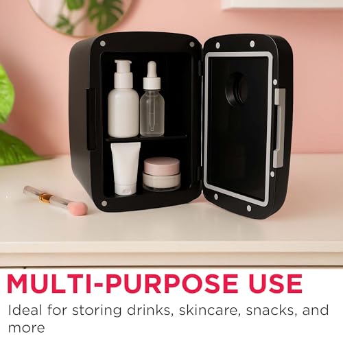 Frigidaire Mini Portable Compact Personal Fridge Cooler, 4 Liter Capacity Chills Six 12 oz Cans, Includes Plugs for Home Outlet & 12V Car Charger - BLACK, BUILT IN BLUETOOTH SPEAKER - color: Black