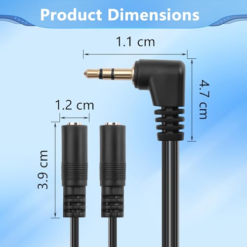 CERRXIAN 90 Degree 3.5mm Male to 2 Female Spring Y Splitter Cable,Dual 3.5mm Coiled Cord,1/8" TRS 1 Male to 2 Female Plug Audio Splitter Coiled Cable for Home,Phone, Headset,Speakers Etc