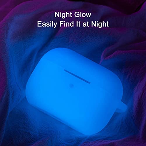 Lerobo for AirPod Pro Case, Silicone Cover with Keychain, Nightglow Blue | Glow-in-the-Dark, Scratch & Dust Resistant, Wireless Charging, Compatible with Apple AirPods Pro 2/1 Case Cover for Women Men - color: Nightglow Blue