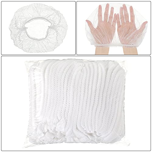 100 Pcs Disposable Nonwoven Bouffant Caps 21 Inch Hair Net Elastic Cap Hair Cover Hats for Beauty Salon Hospital Spa Catering Dust-free Workspace(White) - color: White