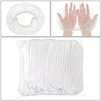 100 Pcs Disposable Nonwoven Bouffant Caps 21 Inch Hair Net Elastic Cap Hair Cover Hats for Beauty Salon Hospital Spa Catering Dust-free Workspace(White) - color: White