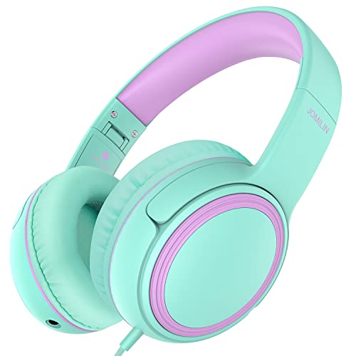 JOMILIN A10 Kids Headphones with Microphone, Folding Portable Wired Headphones with 1.5M No-Tangle Cord for Smartphone Tablet Computer MP3/4 (Green)